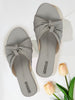 Women Grey Bow Design Open Toe Slip On Flats Slippers