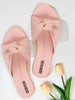 Women Pink Bow Design Open Toe Slip On Flats Slippers