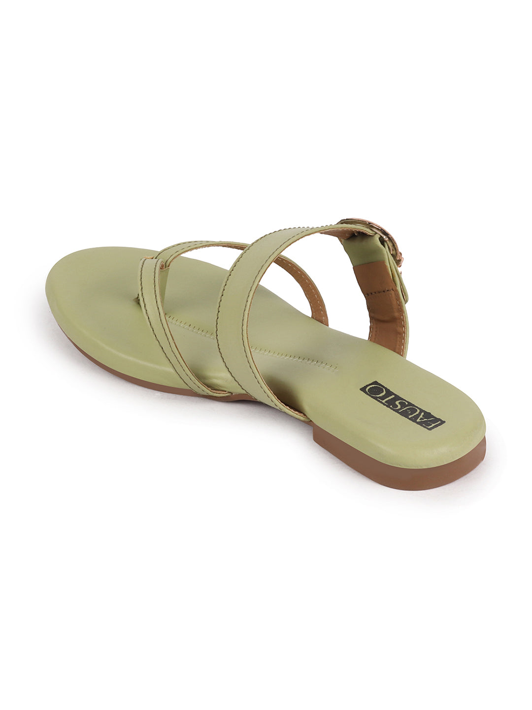 Shop Women Leaf Party Chrome Design Buckle Strap Thong Slip On Flats Slipper Online.