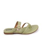 Shop Women Leaf Party Chrome Design Buckle Strap Thong Slip On Flats Slipper Online.