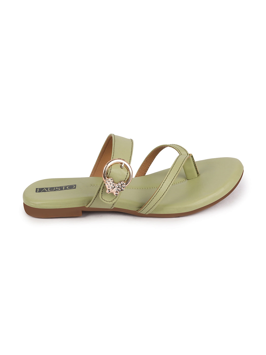 Shop Women Leaf Party Chrome Design Buckle Strap Thong Slip On Flats Slipper Online.