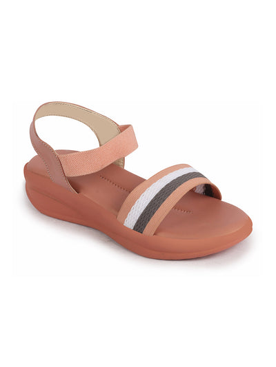 Shop Women Pink Open Toe Multi Color Strap Platform Woven Design Slip On Sandals Online.
