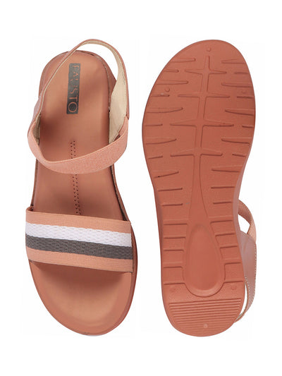 Shop Women Pink Open Toe Multi Color Strap Platform Woven Design Slip On Sandals Online.