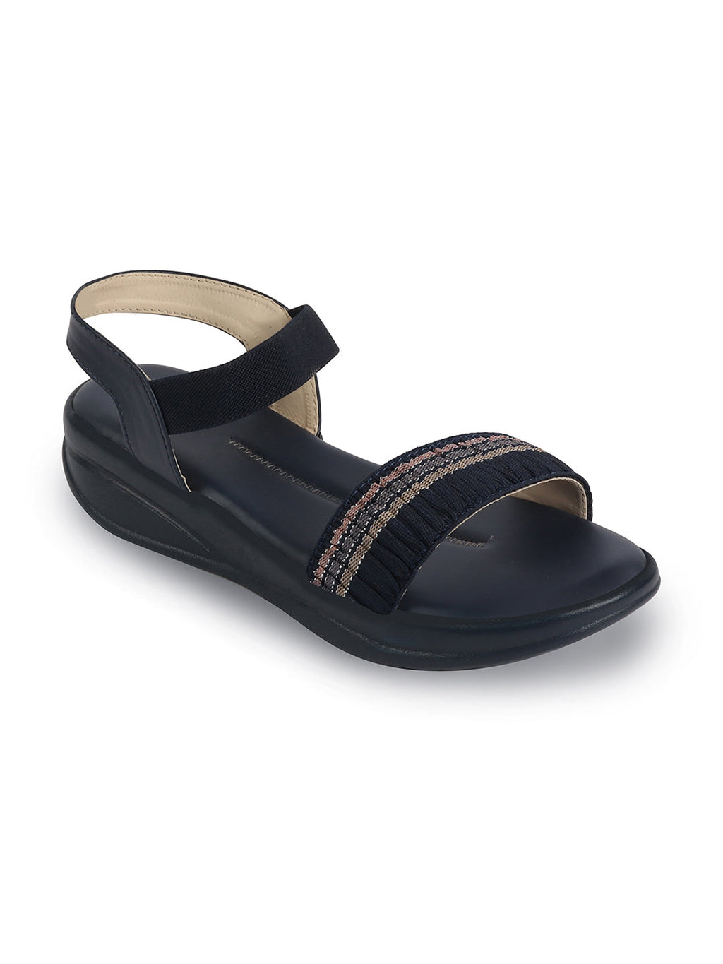 Shop Women Blue Open Toe Multi Color Strap Platform Woven Design Slip On Sandals Online.