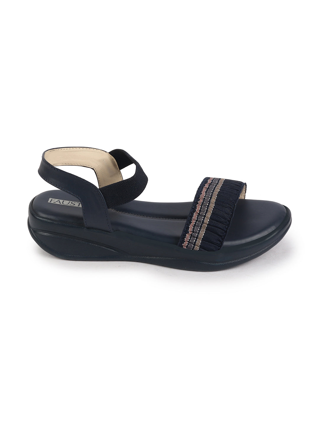 Shop Women Blue Open Toe Multi Color Strap Platform Woven Design Slip On Sandals Online.