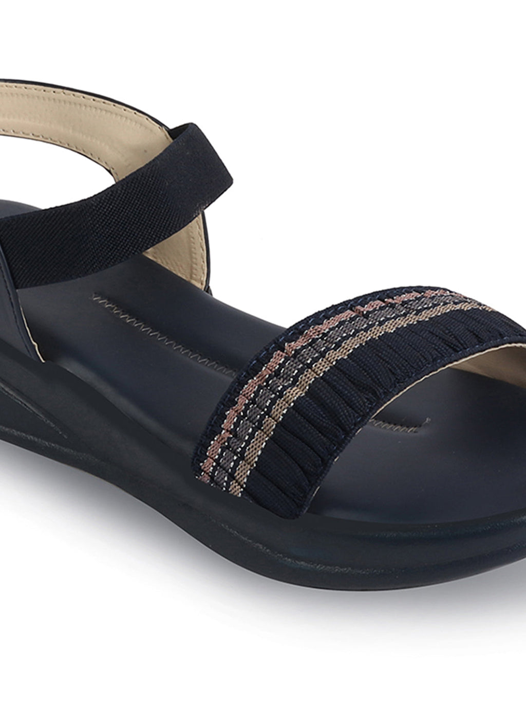 Shop Women Blue Open Toe Multi Color Strap Platform Woven Design Slip On Sandals Online.