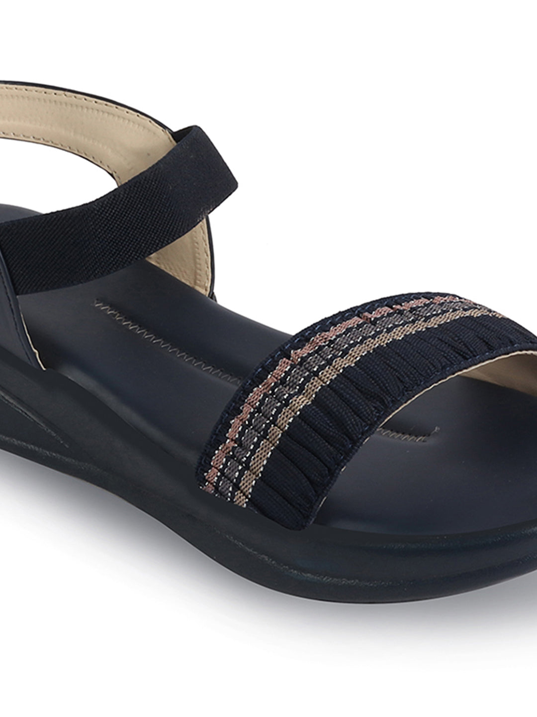 Shop Women Blue Open Toe Multi Color Strap Platform Woven Design Slip On Sandals Online.
