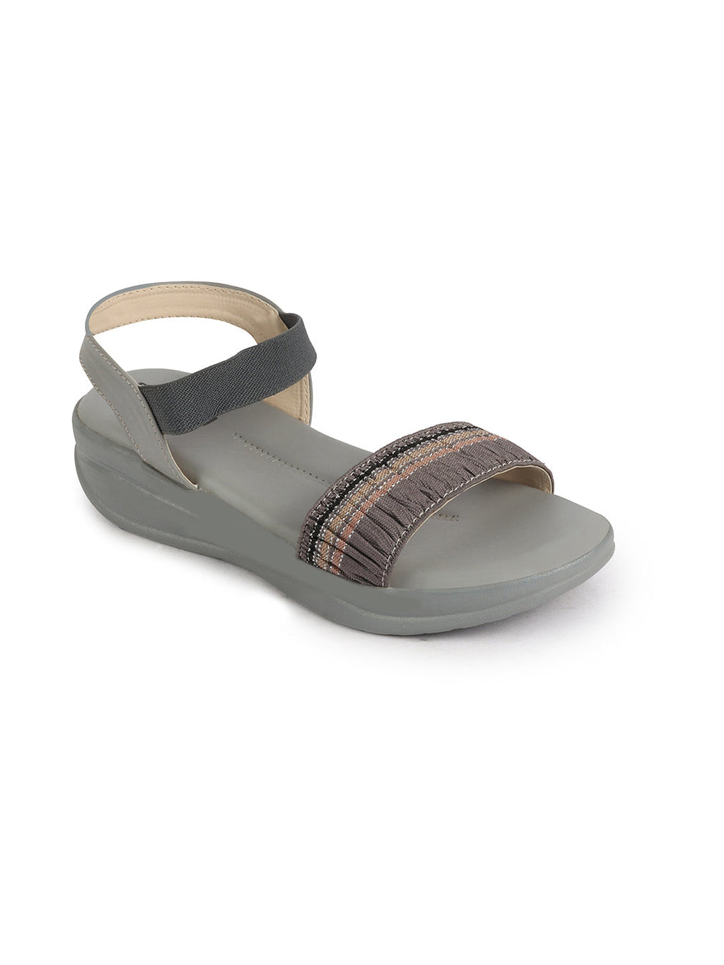 Shop Women Grey Open Toe Multi Color Strap Platform Woven Design Slip On Sandals Online.