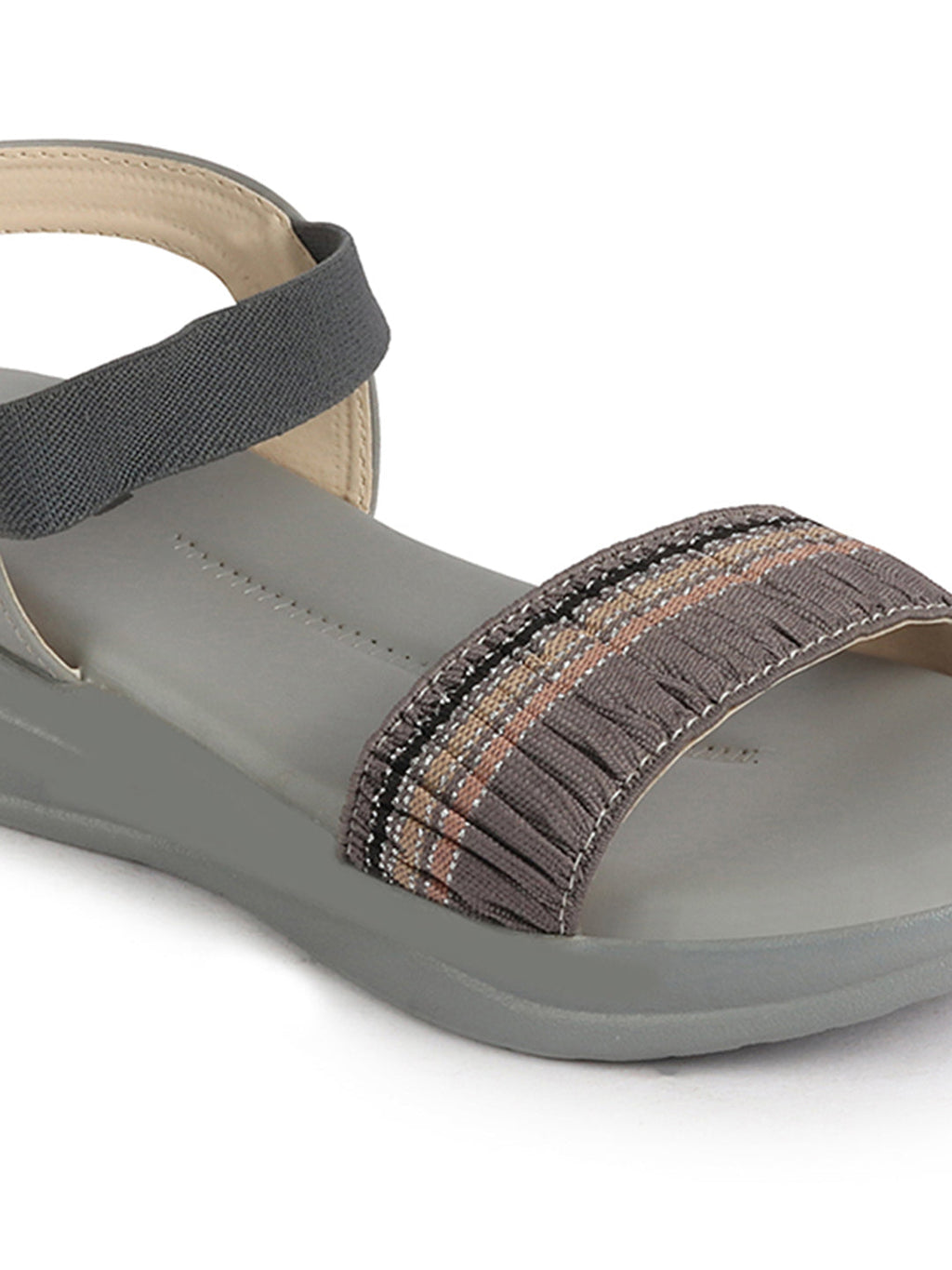 Shop Women Grey Open Toe Multi Color Strap Platform Woven Design Slip On Sandals Online.