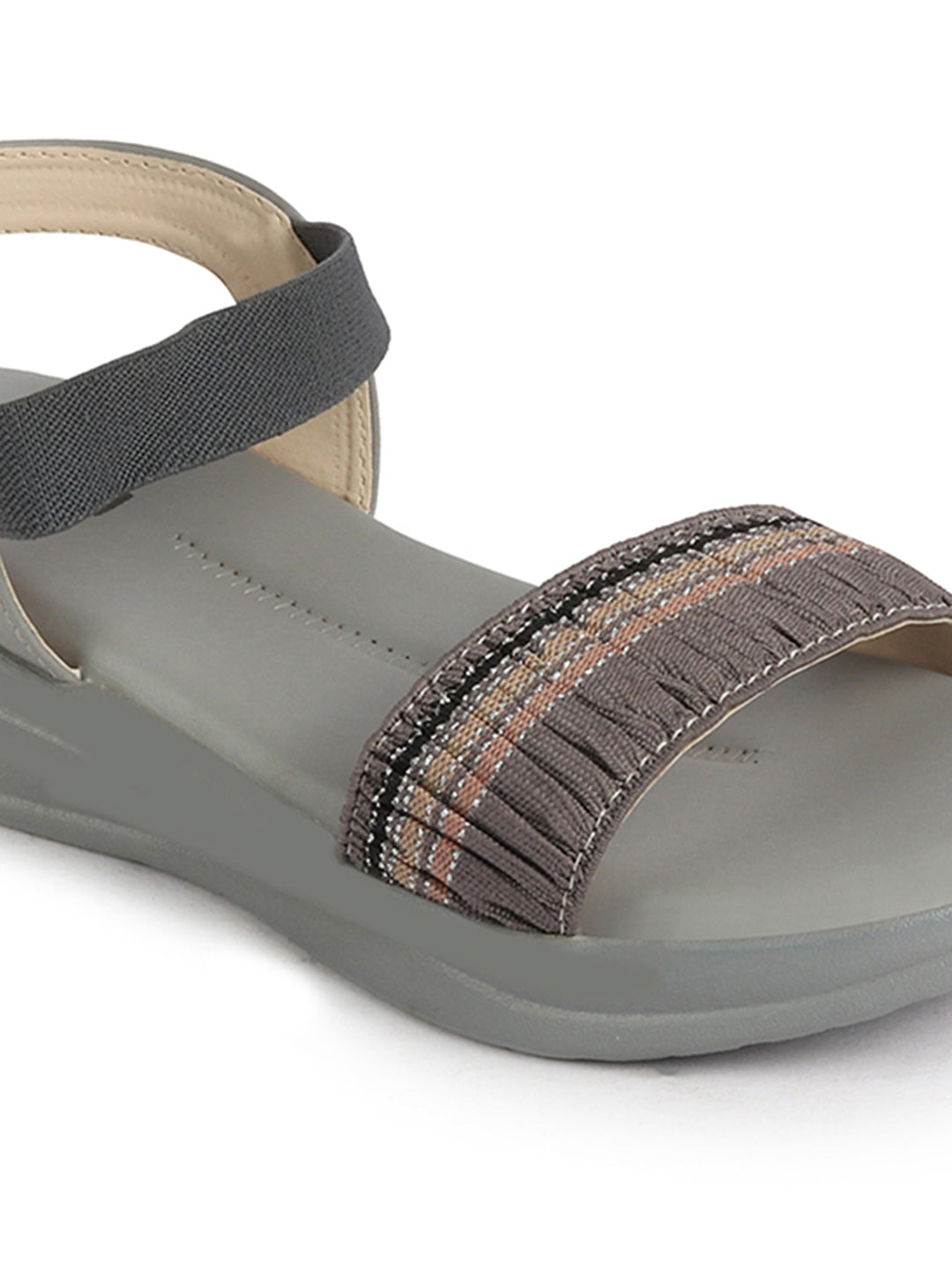 Shop Women Grey Open Toe Multi Color Strap Platform Woven Design Slip On Sandals Online.