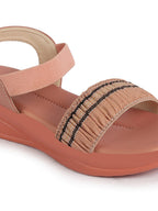 Shop Women Pink Open Toe Multi Color Strap Platform Woven Design Slip On Sandals Online.
