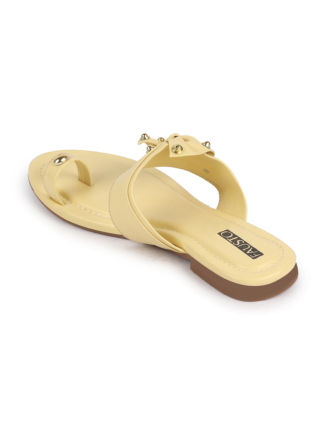 Shop Women Lemon Bow Design Toe Ring Slip On Flats Slippers Online.