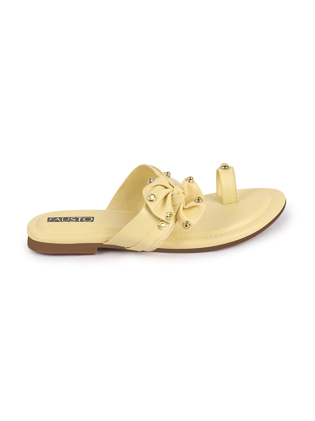 Shop Women Lemon Bow Design Toe Ring Slip On Flats Slippers Online.