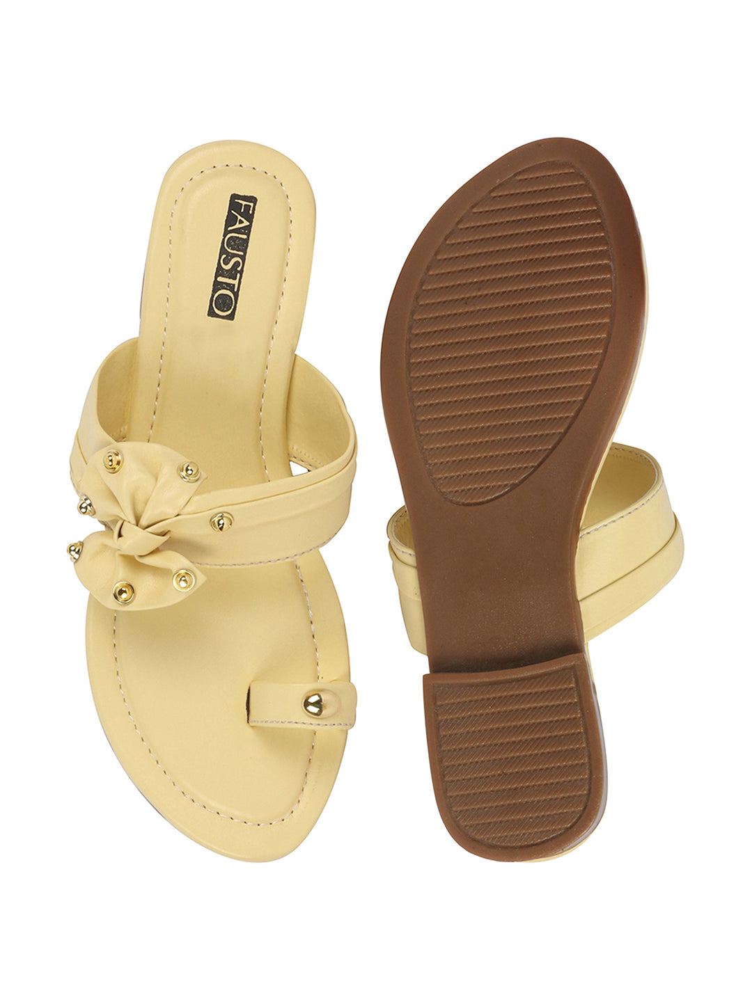 Shop Women Lemon Bow Design Toe Ring Slip On Flats Slippers Online.