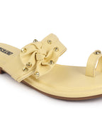 Shop Women Lemon Bow Design Toe Ring Slip On Flats Slippers Online.