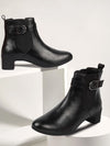 Women Black Flared Heel High Ankle Classic Winter Buckle Strap Chelsea Boots
