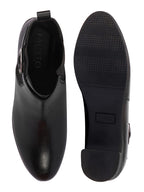 Shop Women Black Flared Heel High Ankle Classic Winter Buckle Strap Chelsea Boots Online.