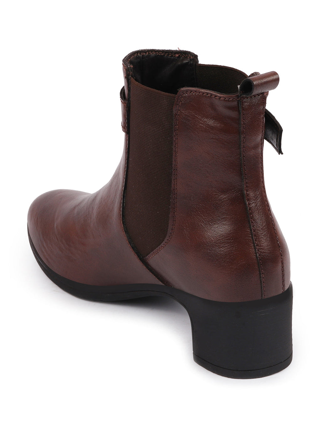 Shop Women Brown Flared Heel High Ankle Classic Winter Buckle Strap Chelsea Boots Online.