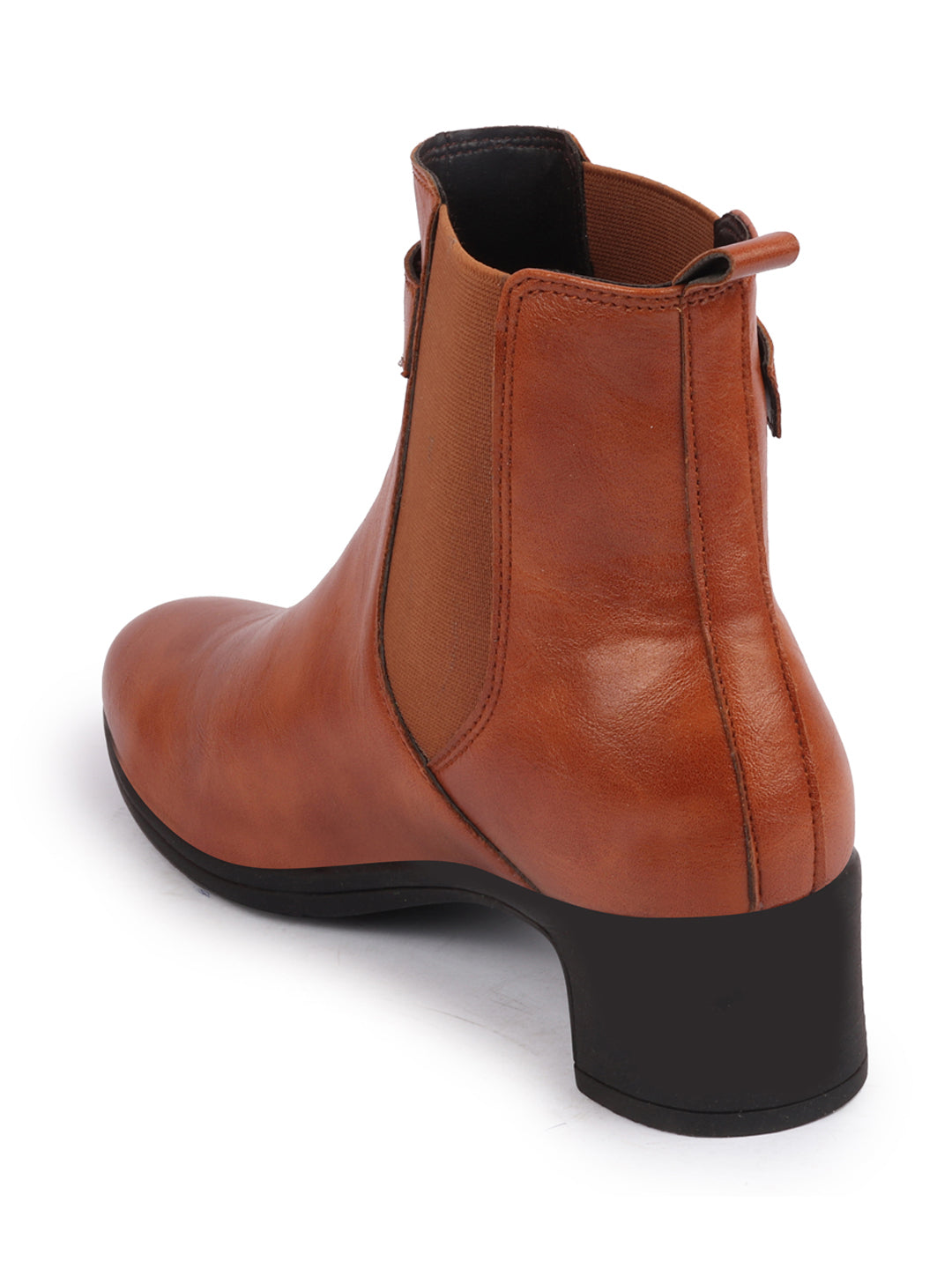 Shop Women Tan Flared Heel High Ankle Classic Winter Buckle Strap Chelsea Boots Online.