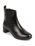 Shop Women Black Flared Heel High Ankle Top Winter Chelsea Boots Online.