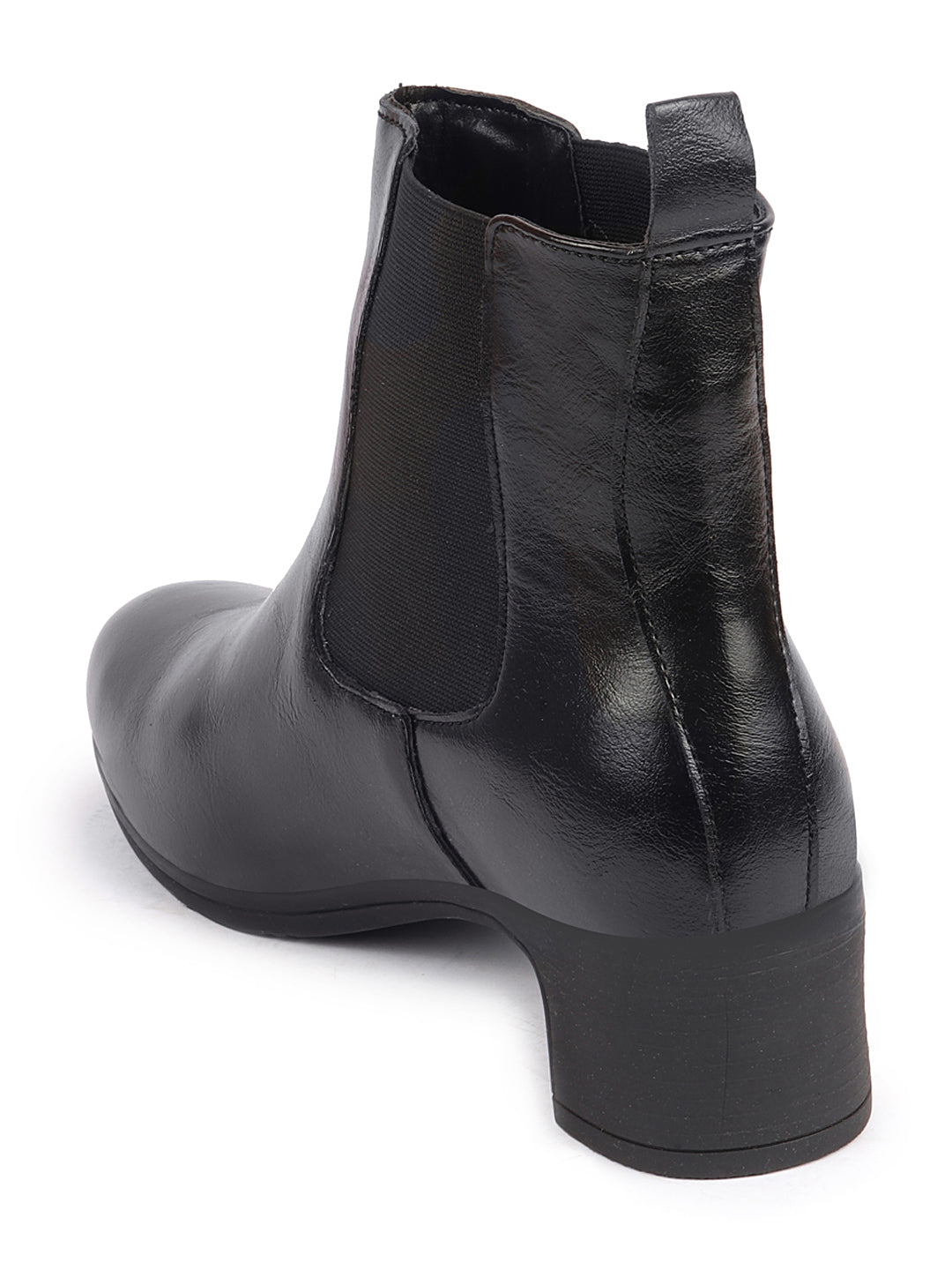 Shop Women Black Flared Heel High Ankle Top Winter Chelsea Boots Online.