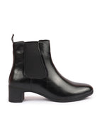 Shop Women Black Flared Heel High Ankle Top Winter Chelsea Boots Online.