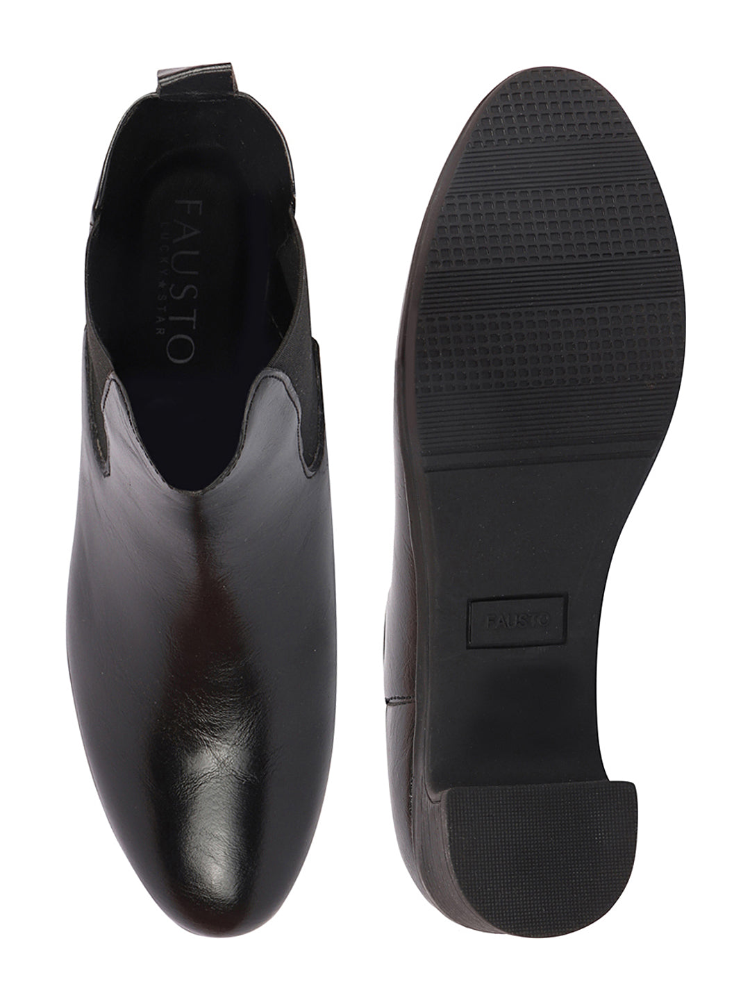 Shop Women Black Flared Heel High Ankle Top Winter Chelsea Boots Online.