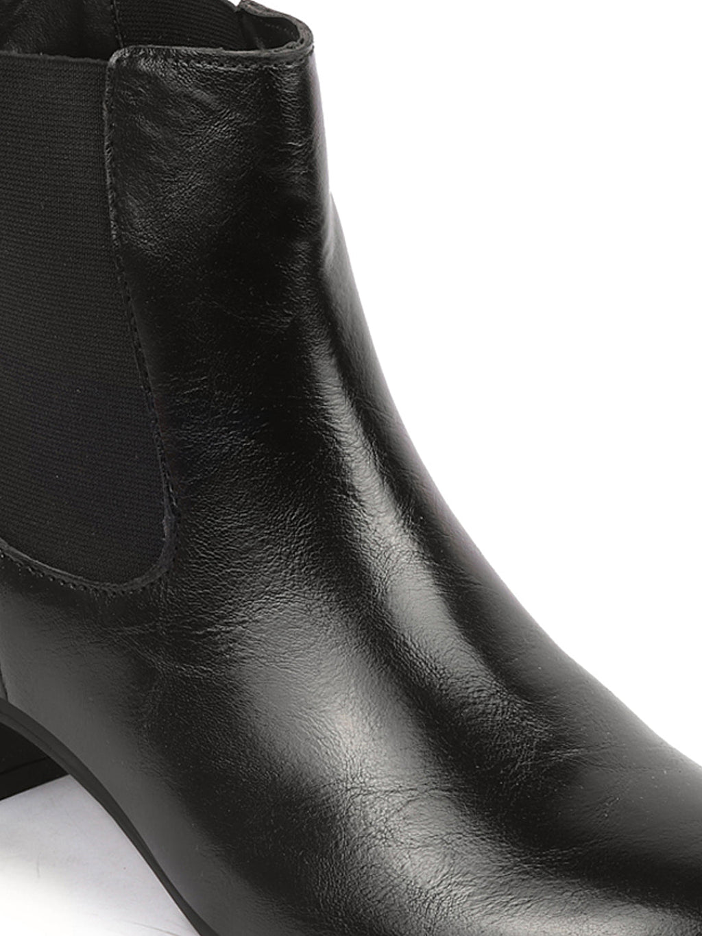Shop Women Black Flared Heel High Ankle Top Winter Chelsea Boots Online.