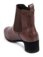 Shop Women Brown Flared Heel High Ankle Top Winter Chelsea Boots Online.