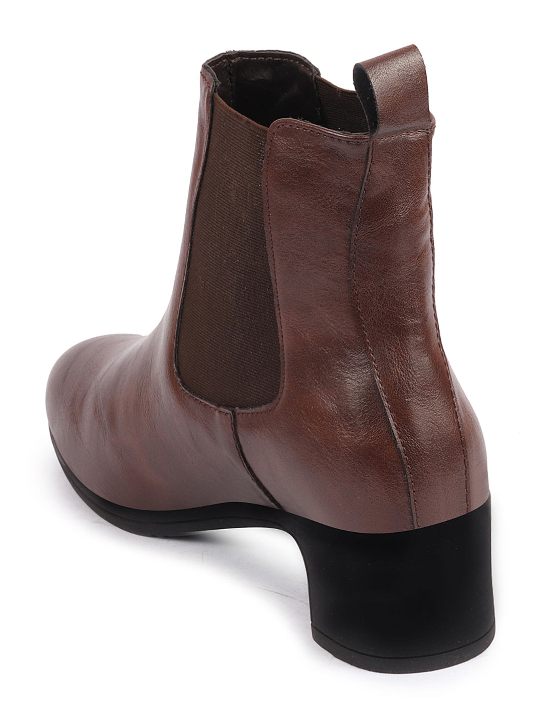 Shop Women Brown Flared Heel High Ankle Top Winter Chelsea Boots Online.