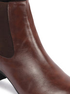 Shop Women Brown Flared Heel High Ankle Top Winter Chelsea Boots Online.