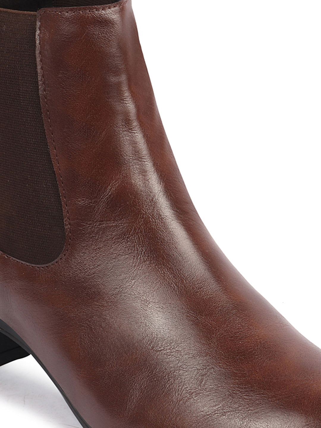 Shop Women Brown Flared Heel High Ankle Top Winter Chelsea Boots Online.
