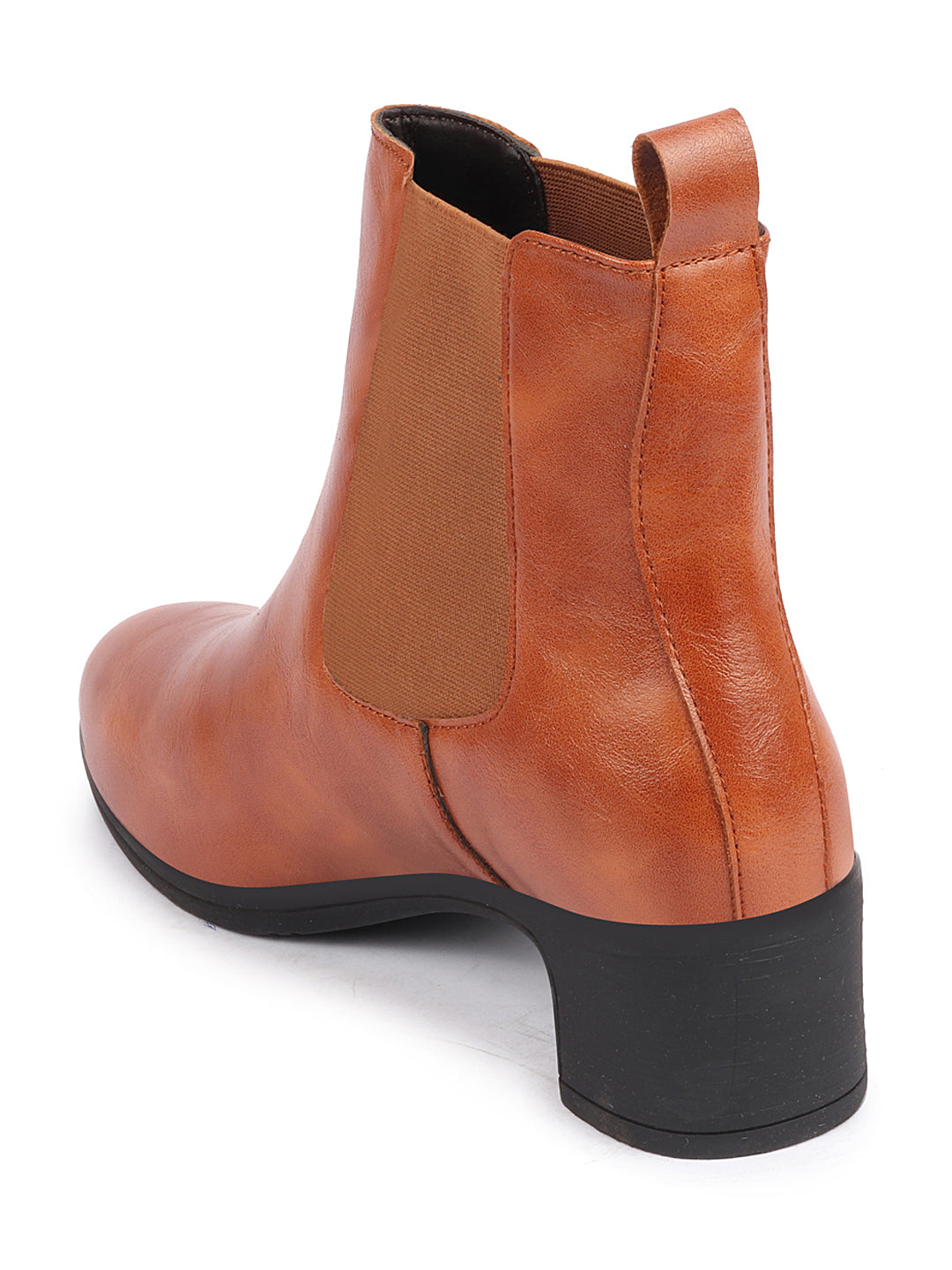 Shop Women Tan Flared Heel High Ankle Top Winter Chelsea Boots Online.