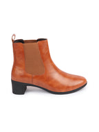 Shop Women Tan Flared Heel High Ankle Top Winter Chelsea Boots Online.