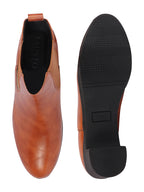 Shop Women Tan Flared Heel High Ankle Top Winter Chelsea Boots Online.