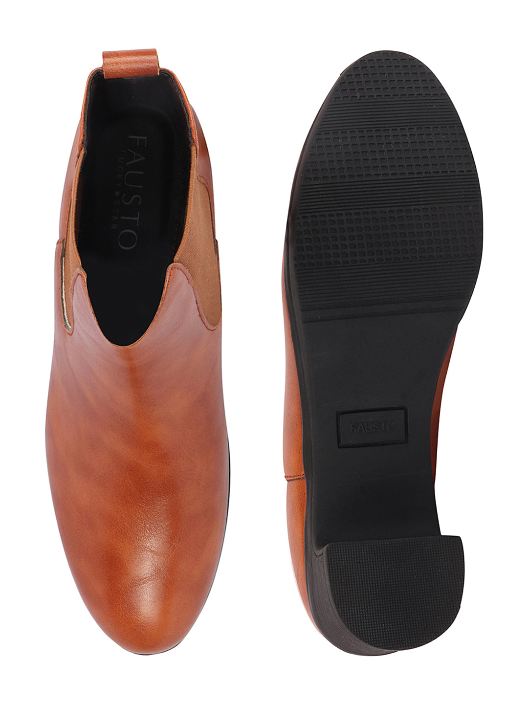 Shop Women Tan Flared Heel High Ankle Top Winter Chelsea Boots Online.