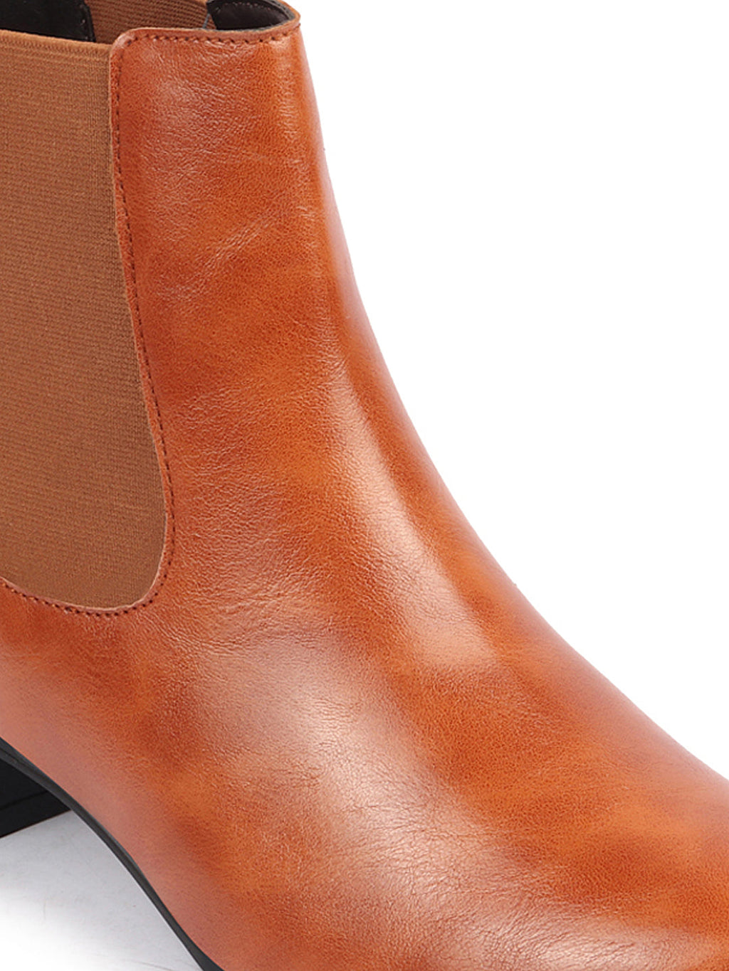 Shop Women Tan Flared Heel High Ankle Top Winter Chelsea Boots Online.