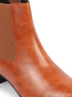 Shop Women Tan Flared Heel High Ankle Top Winter Chelsea Boots Online.