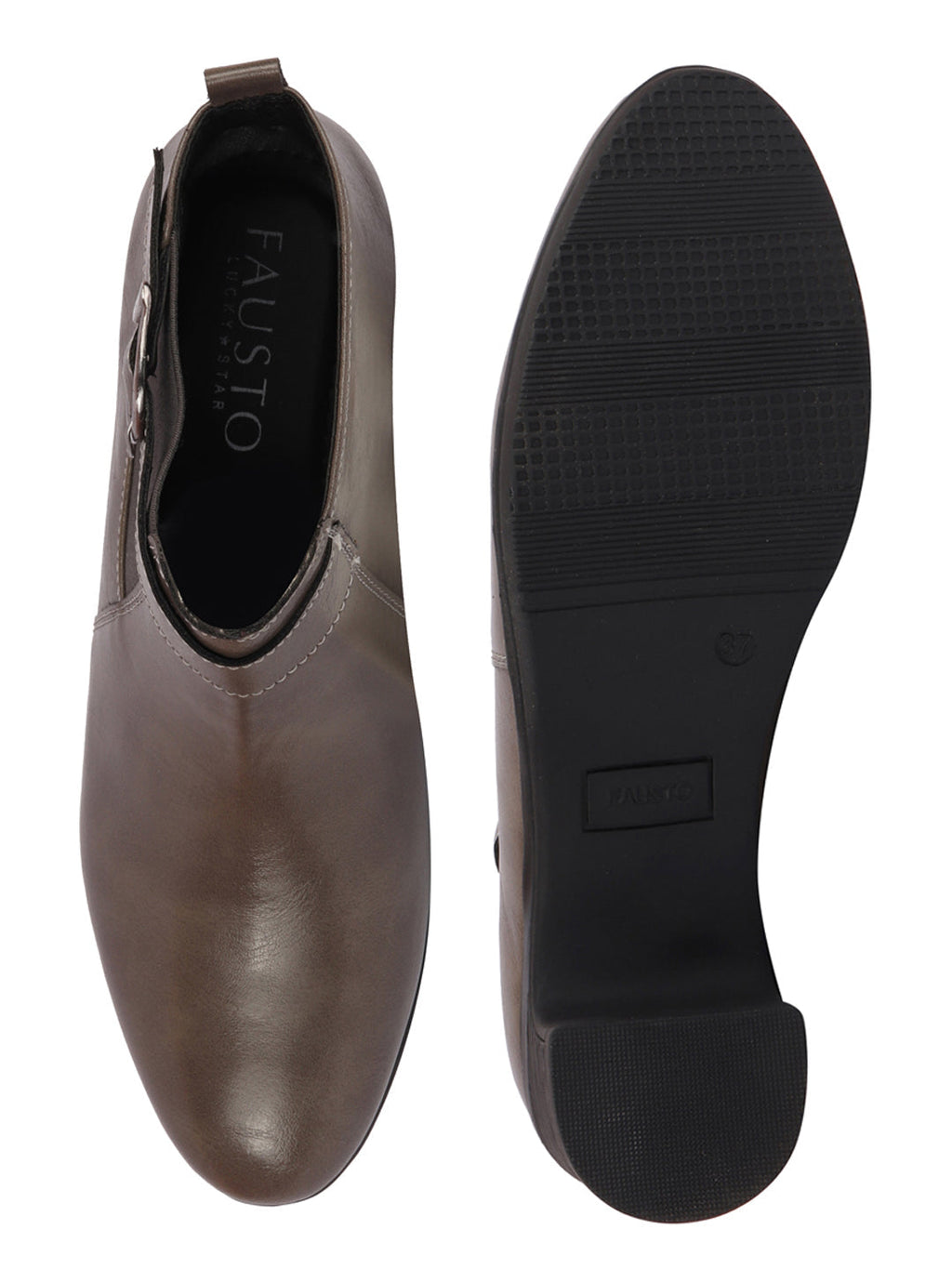 Shop Women Grey Flared Heel Mid Ankle Classic Winter Buckle Strap Chelsea Boots Online.