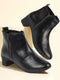 Women Black Mid Top Flared Heel Side Zipper Winter Classic Boots