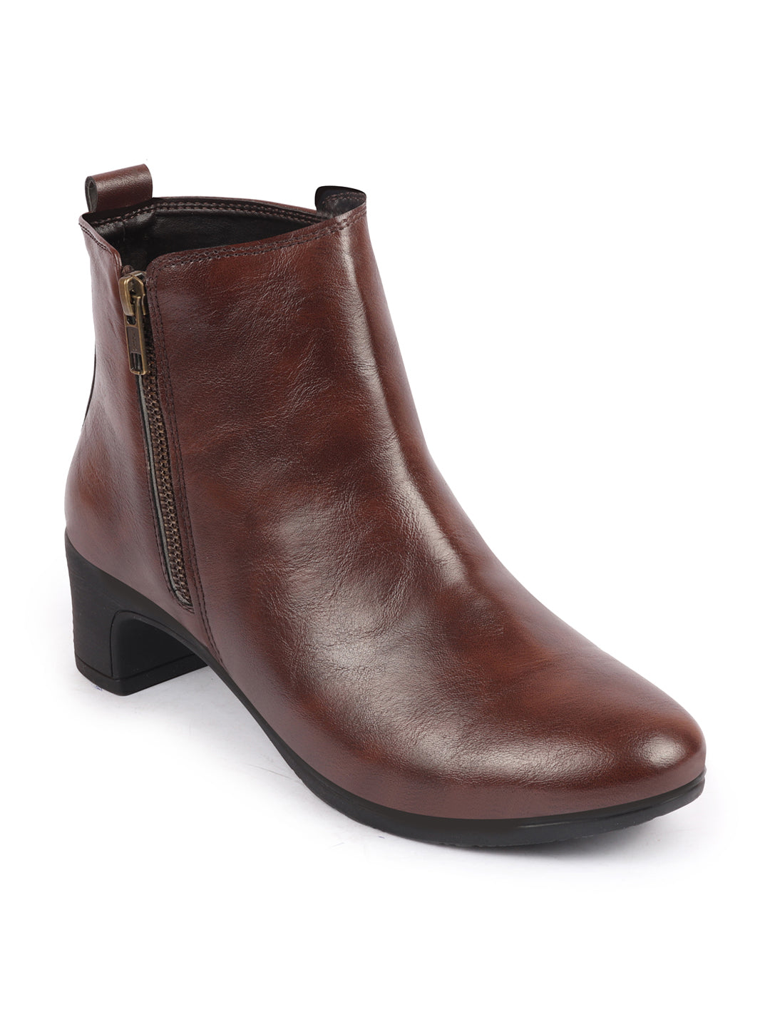 Shop Women Brown Mid Top Flared Heel Side Zipper Winter Classic Boots Online.