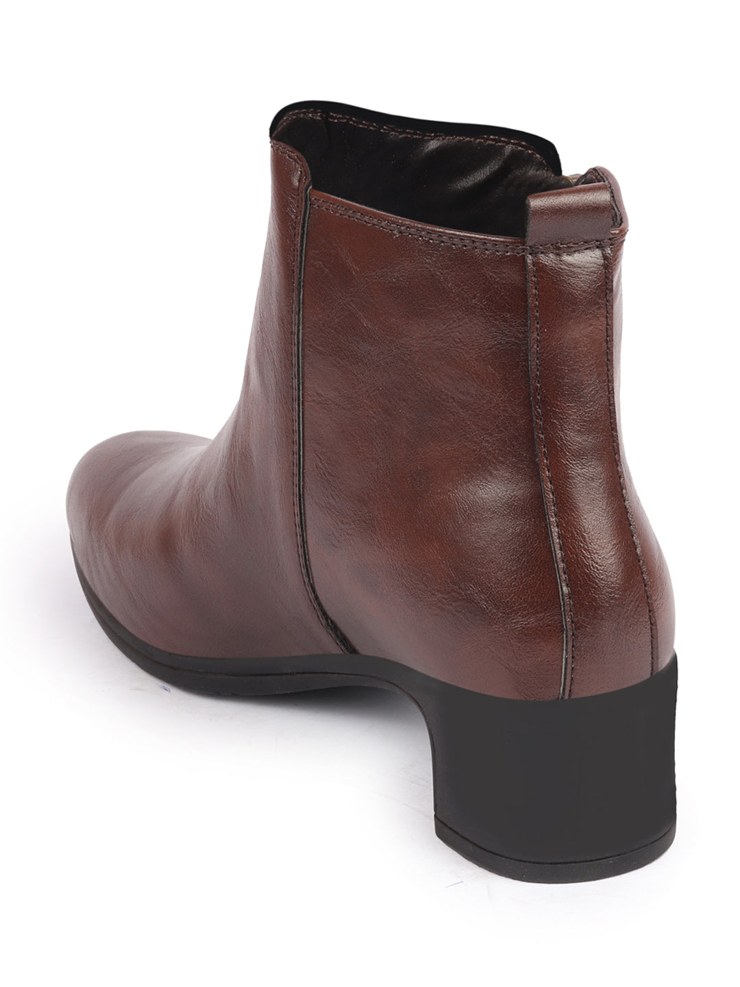 Shop Women Brown Mid Top Flared Heel Side Zipper Winter Classic Boots Online.