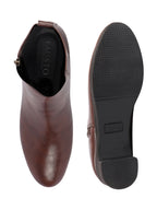 Shop Women Brown Mid Top Flared Heel Side Zipper Winter Classic Boots Online.