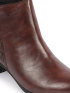 Shop Women Brown Mid Top Flared Heel Side Zipper Winter Classic Boots Online.