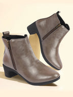 Shop Women Grey Mid Top Flared Heel Side Zipper Winter Classic Boots Online.