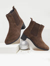 Women Brown Flared Heel High Ankle Suede Leather Classic Winter Chelsea Boots