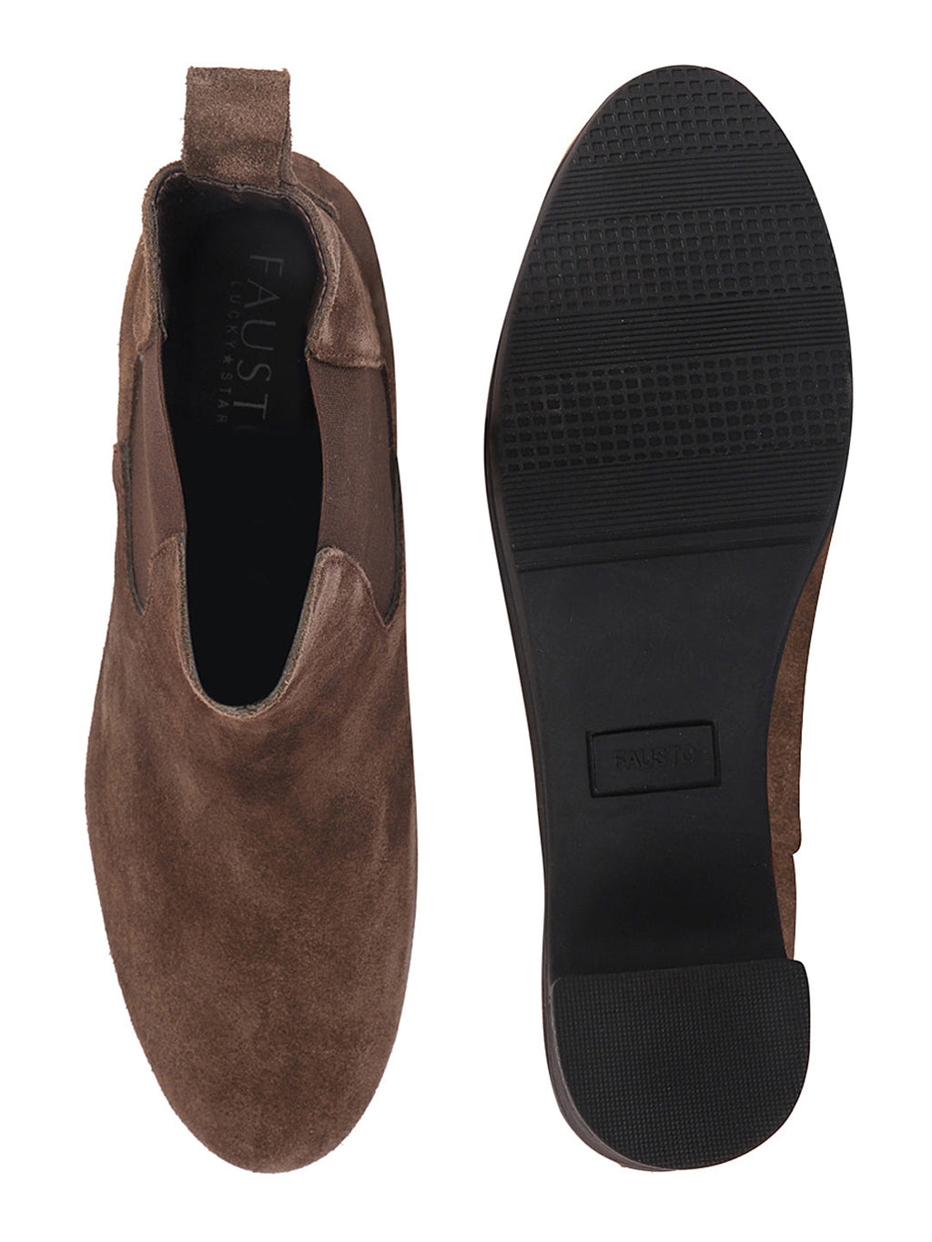 Shop Women Brown Flared Heel High Ankle Suede Leather Classic Winter Chelsea Boots Online.