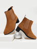 Women Camel Flared Heel High Ankle Suede Leather Classic Winter Chelsea Boots