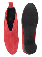 Shop Women Red Flared Heel High Ankle Suede Leather Classic Winter Chelsea Boots Online.