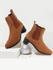 Women Tan Flared Heel High Ankle Suede Leather Classic Winter Chelsea Boots
